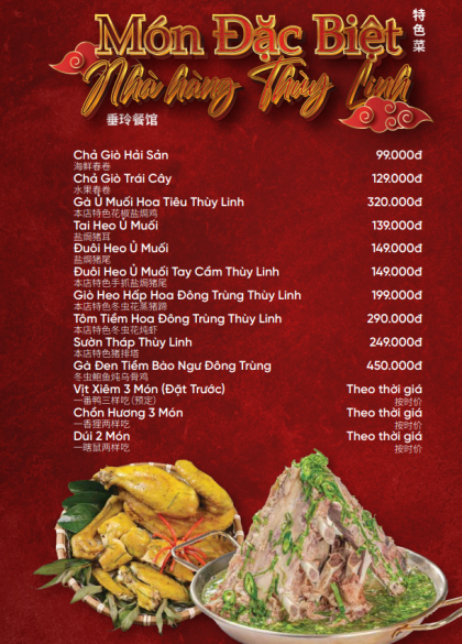 MENU ĐẶC BIỆT NHÀ HÀNG THÙY LINH